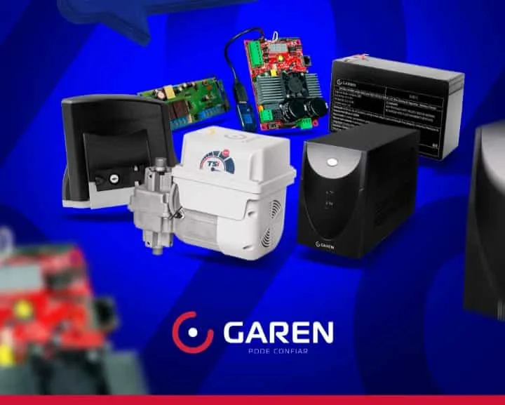 Kit de automação Garen: motor de portão, placas de comando e nobreak